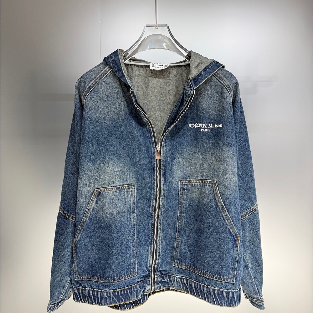 Maison Martin Margiela Kids Distressed Blue Denim Hoodie Jacket